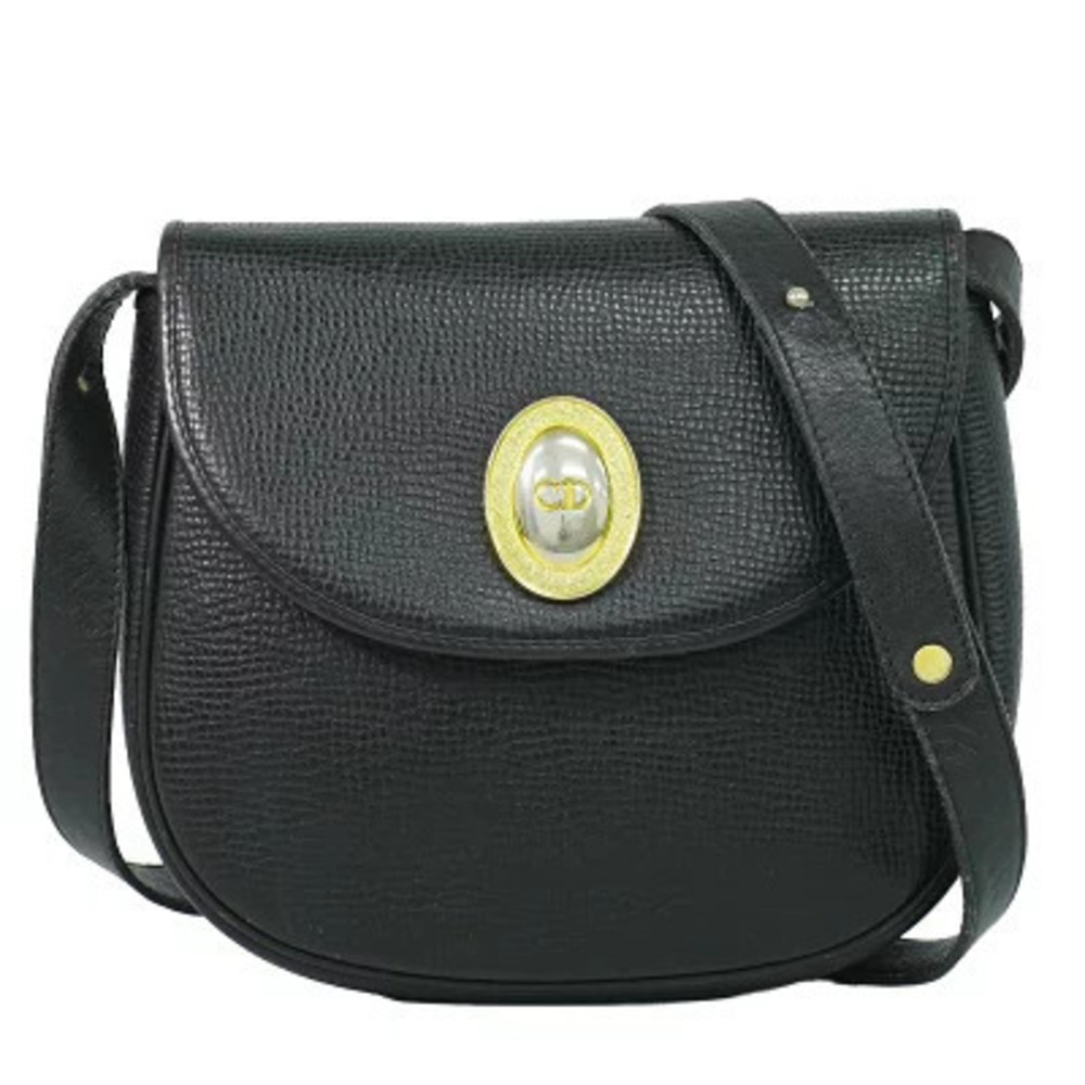 Christian Dior Vintage CD Medallion Leather Saddle Crossbody Bag Black